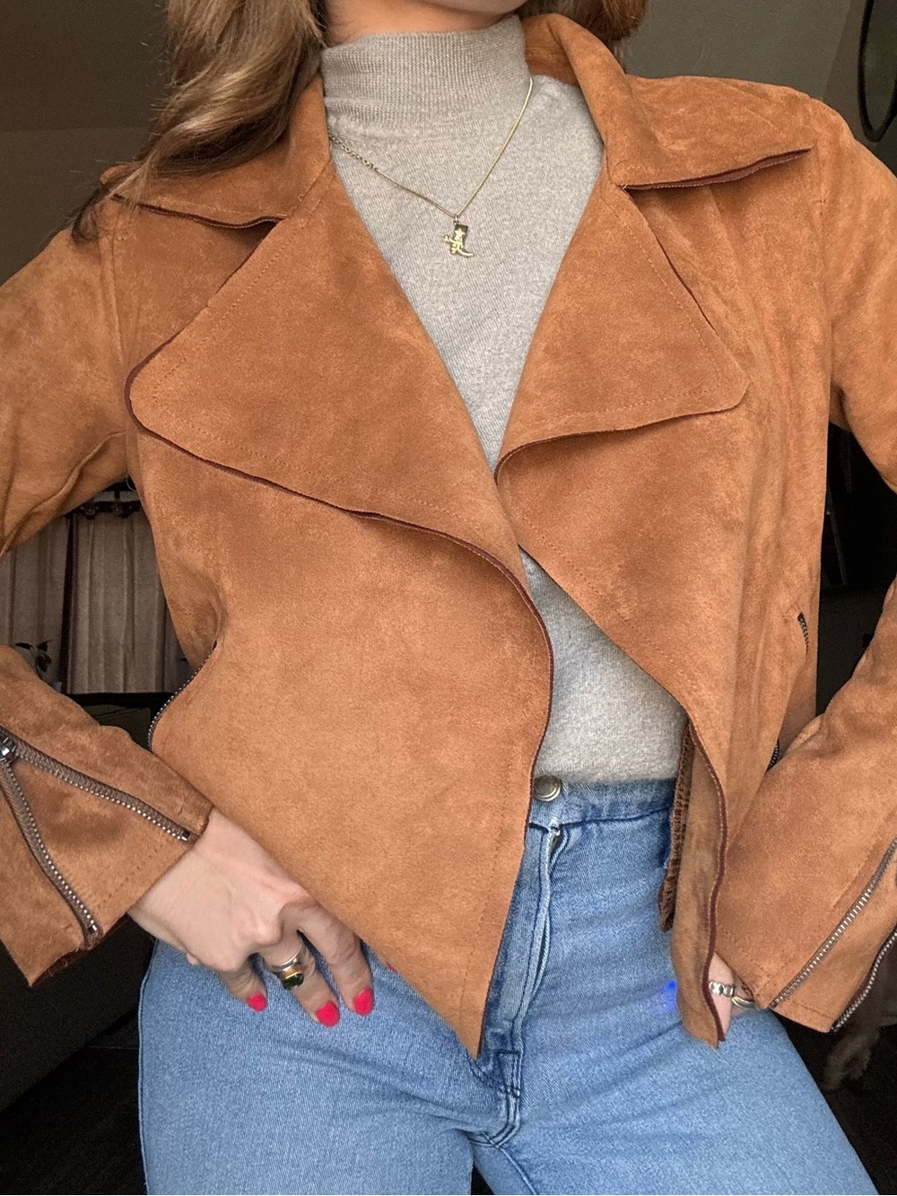 Shasa Tan Leather Jacket for Women